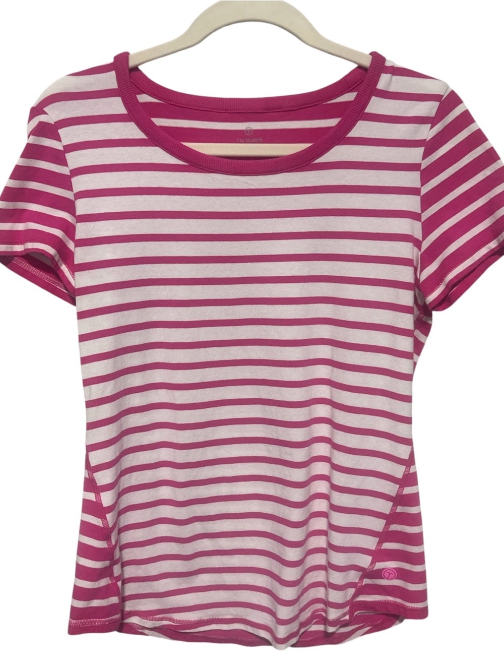 T by Talbots Pink & White Striped Tee – Size Small
